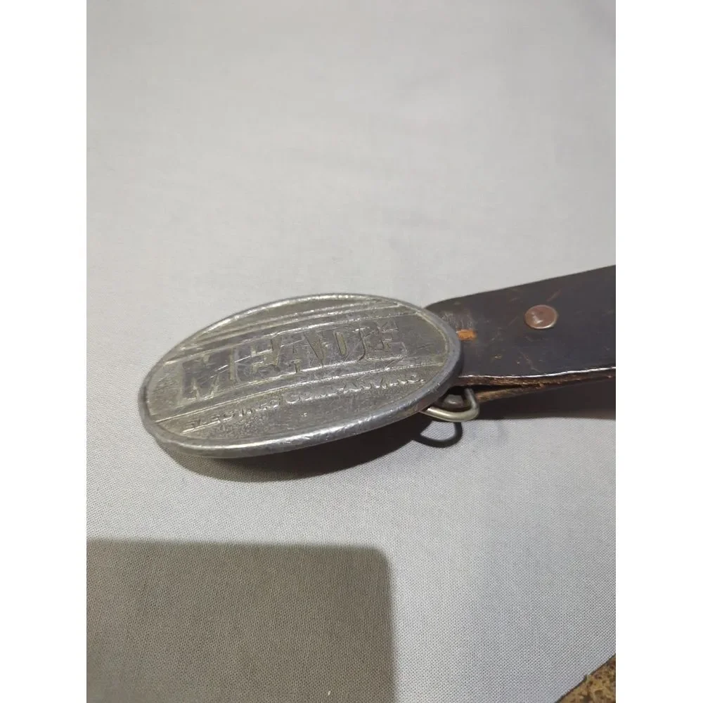 Vintage 1986‎ Bergamot Brass Works Meade Electric Co Belt Buckle Leather Mens